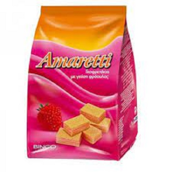 Amaretti γκοφρέτα με Κρέμα Φράουλα σακούλα 125γρ.