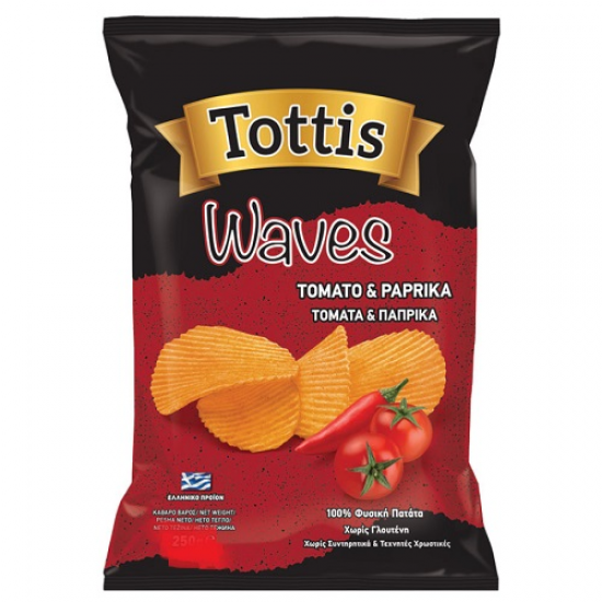 Tottis Waves Chips Ντομάτα-Πάπρικα χωρίς ΠΤ 90γρ Tottis Waves Chips Ντομάτα-Πάπρικα χωρίς ΠΤ 90γρ