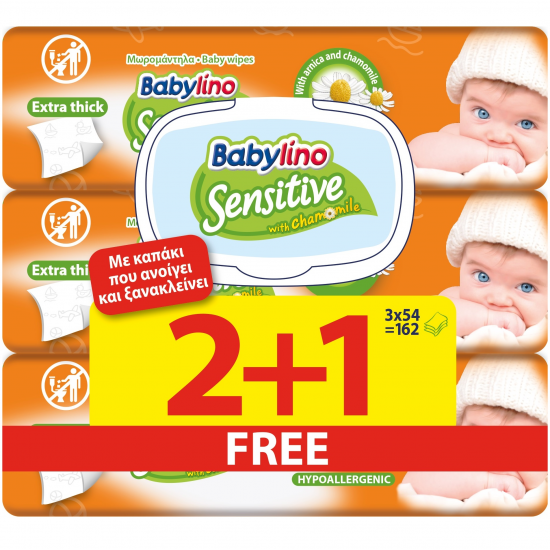 Μωρομάντηλα Babylino Sensitive 54τεμ (2+1Δώρο) Με LID Μωρομάντηλα Babylino Sensitive 54τεμ (2+1Δώρο) Με LID