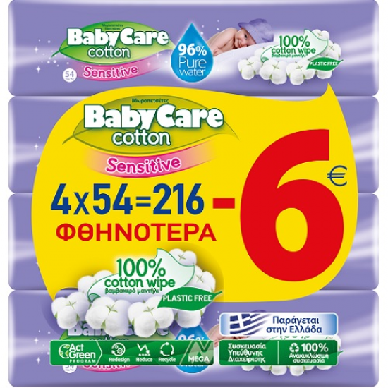 Μωρομάντηλα BabyCare Sensitive Refill 4x54τεμ (-6,00€) Μωρομάντηλα BabyCare Sensitive Refill 4x54τεμ (-6,00€)
